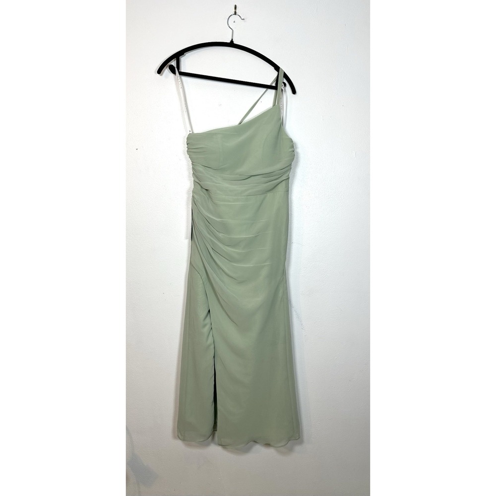 NWT AZAZIE EREN Dusty Sage One Shoulder Chiffon Dress Custom C Slit Bridesmaid